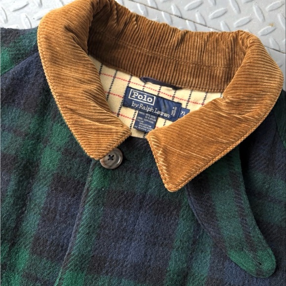Polo Ralph Lauren 90s Green and Black Plaid Wool Balmacaan Coat - Picture 2 of 10